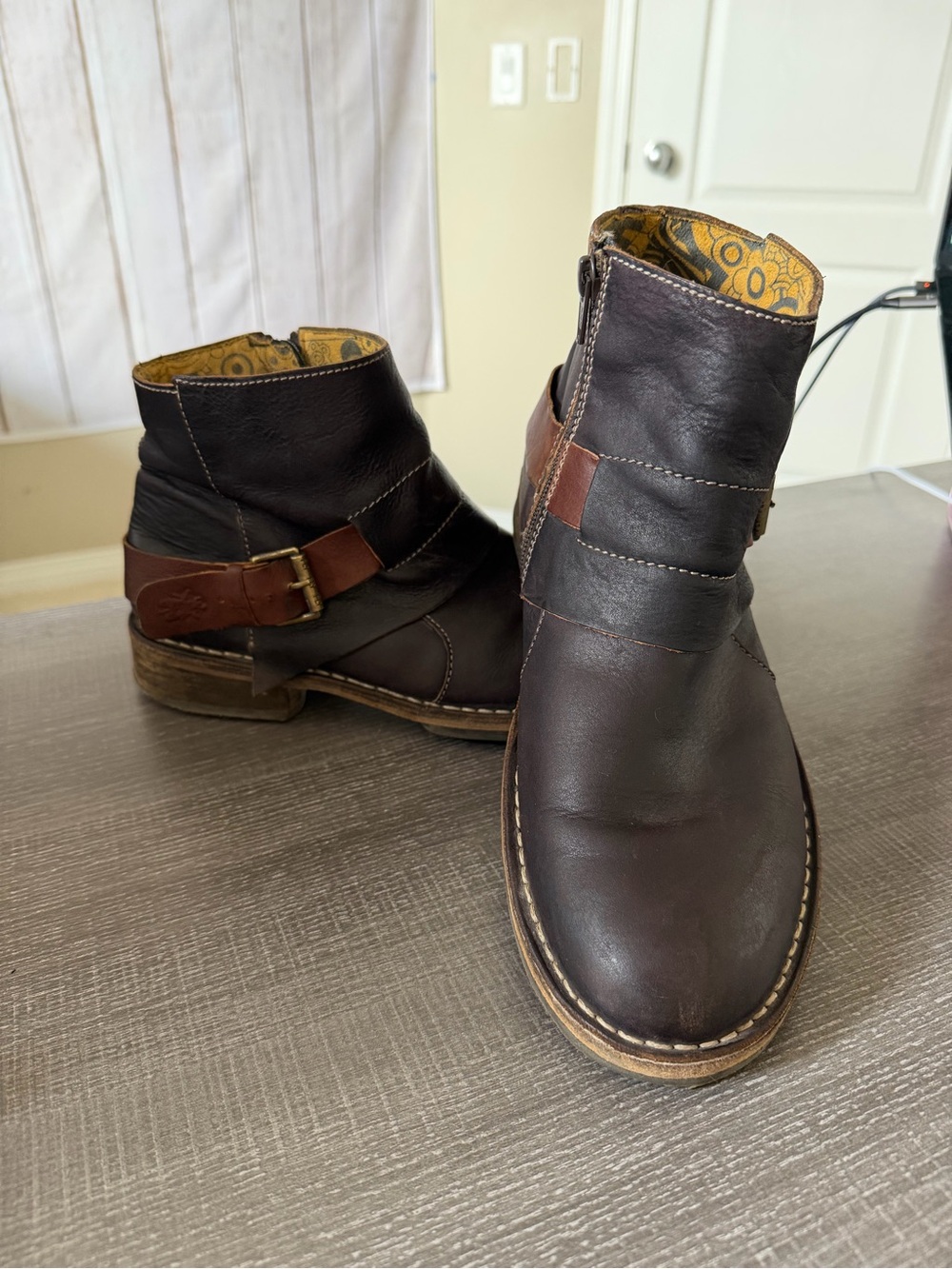 Fly London Dark Brown Leather Buckle Ankle Boots Suze 41